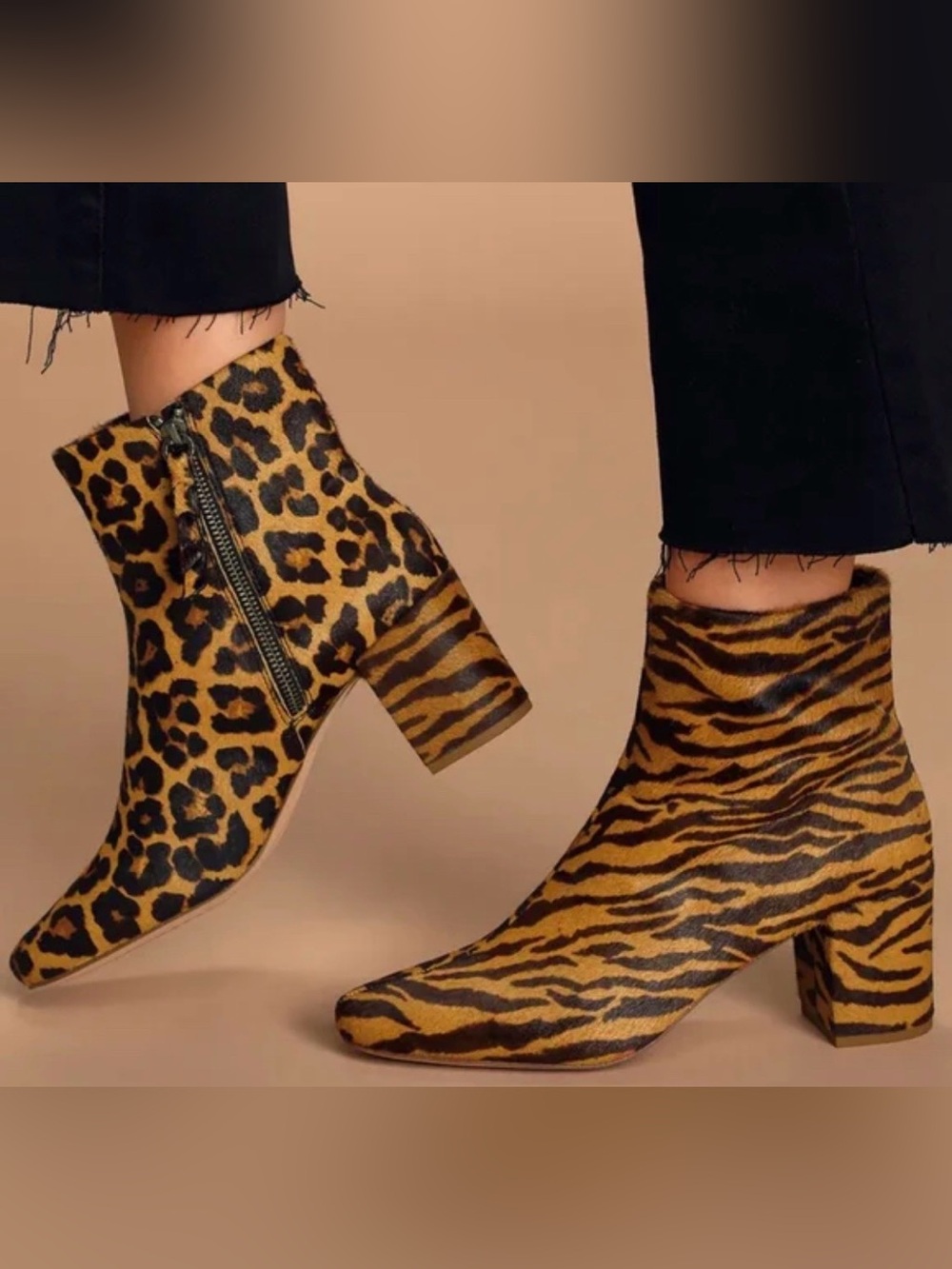 Splendid animal pattern ankle boots/ booties: tiger & leopard patterns. Size 6